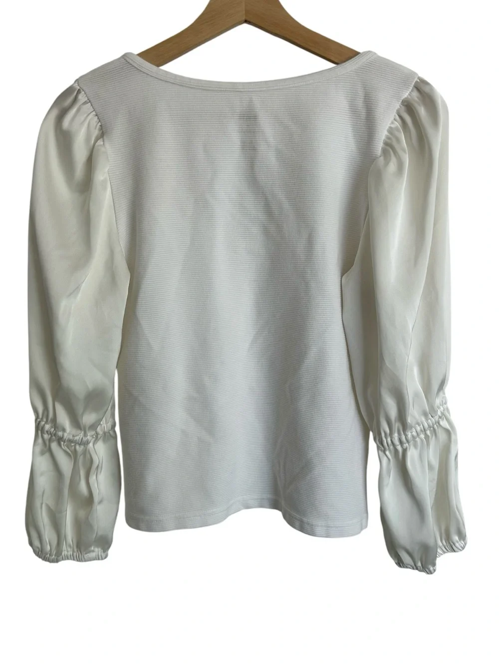 Anthropologie Maeve Ribbed Tiered Sleeve Top Medium White Puff Sleeve